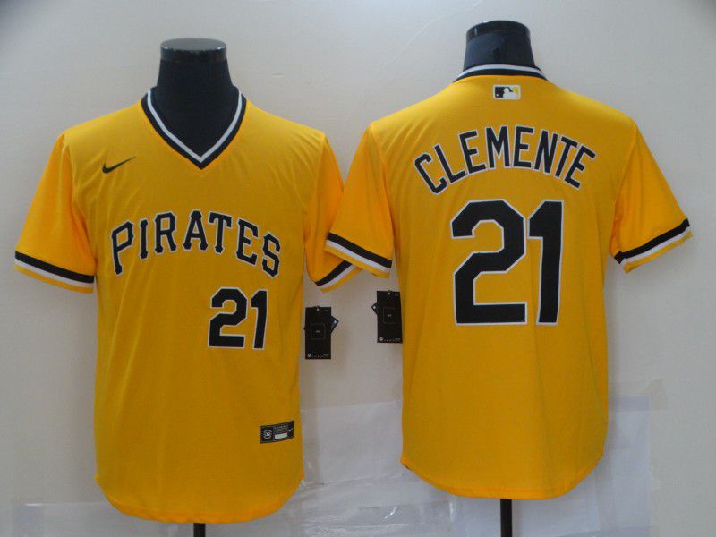 Men Pittsburgh Pirates 21 Clemente Yellow Nike Game 2021 MLB Jerseys